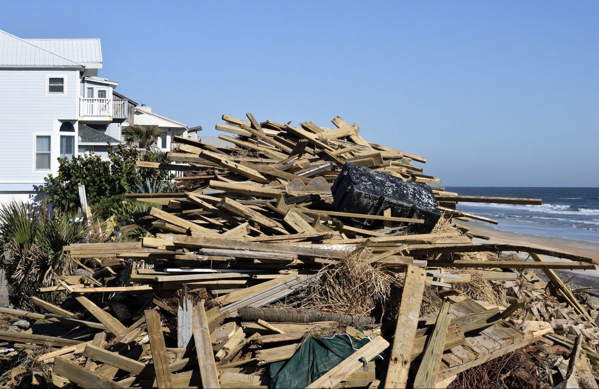 large pile of wooden debris from demolition